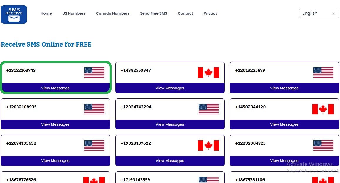 Choose any Phone Number on www.smsreceive.cc by clicking on it
